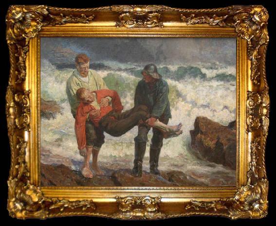 framed  Laurits Tuxen The Drowned is braught on shore, ta009-2